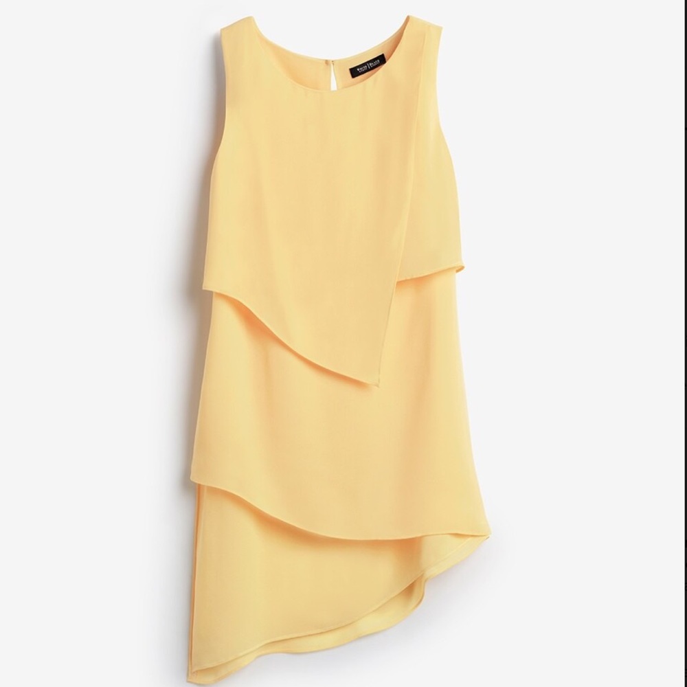White House Black Market Yellow Asymmetric Tiered Tunic, Size S